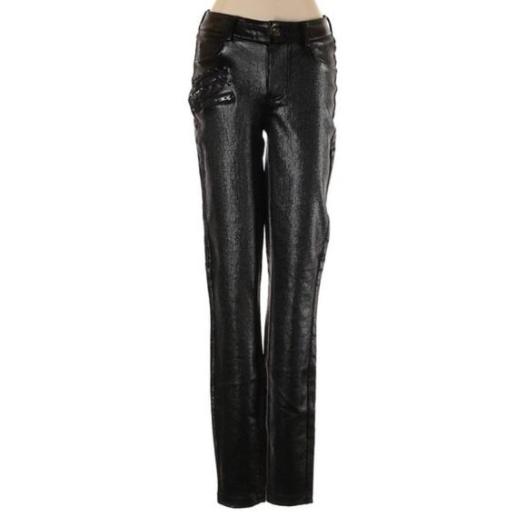 JustFab Denim - JustFab metallic silver & black studded punk jeggings jean leggings